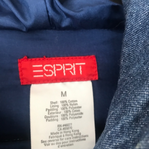 Esprit denim cropped Puffer Hood with Faux Fur - Picture 2 of 3